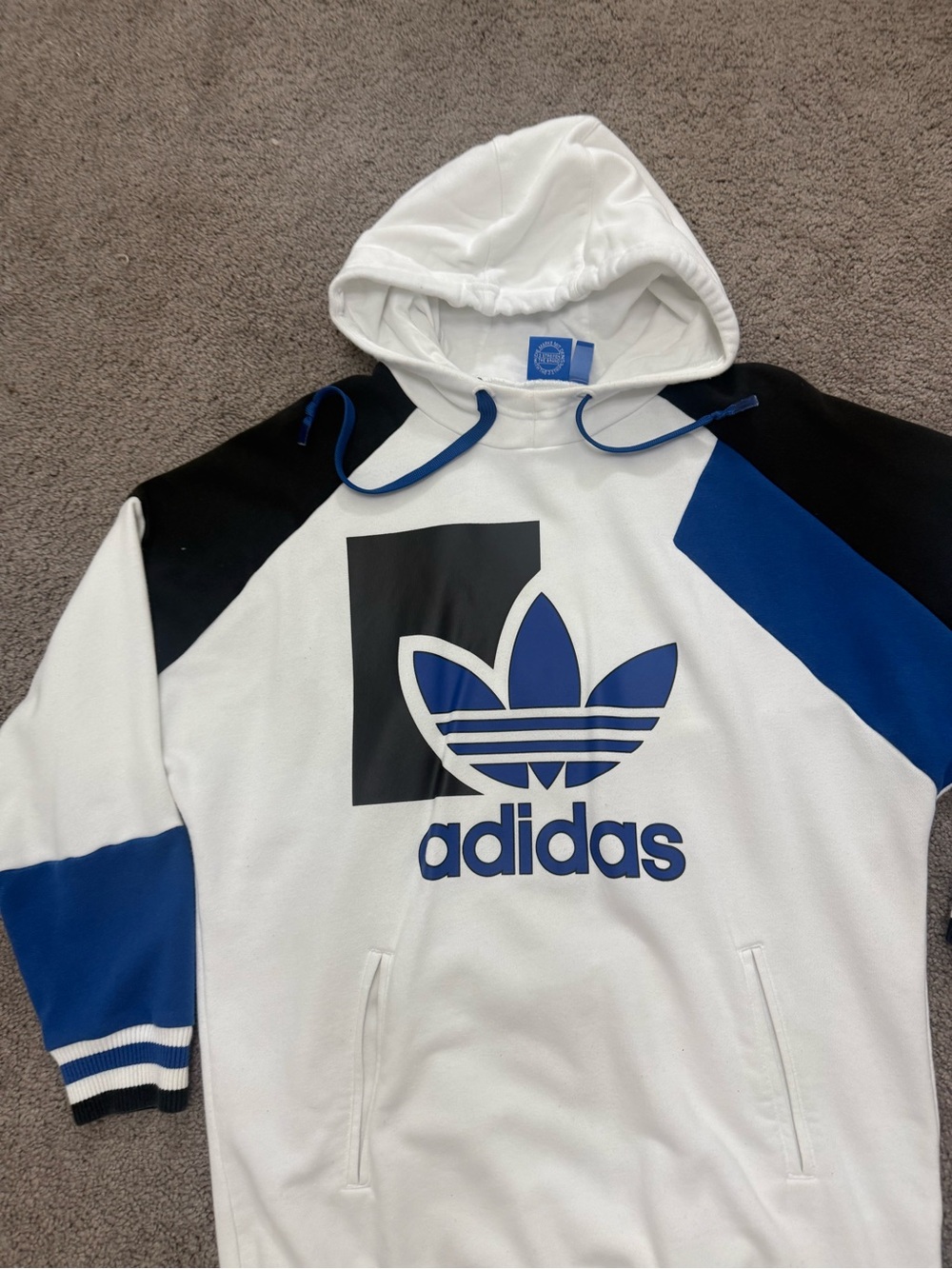 Women’s adidas White, Royal Blue & Black Trefoil Pullover Hoodie, leggings - Picture 3 of 10